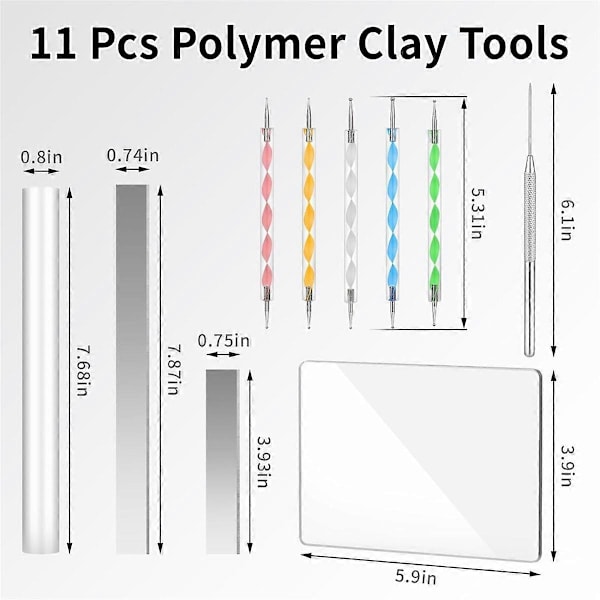 Verktyg för Polymerlera, 11 st Akryl Lera Roller Ark Set för DIY Skärning Formning Skulptering