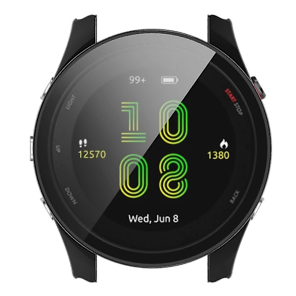 Hårt PC-skal med repskydd och fallskydd för Garmin Forerunner 255, skyddande klockfodral med skärmskydd i härdat glas Black