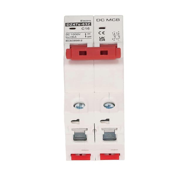 2P Mini Strømbryter med DIN-skinne Overbelastningsvern for Solcelleanlegg DC 1000V 16A