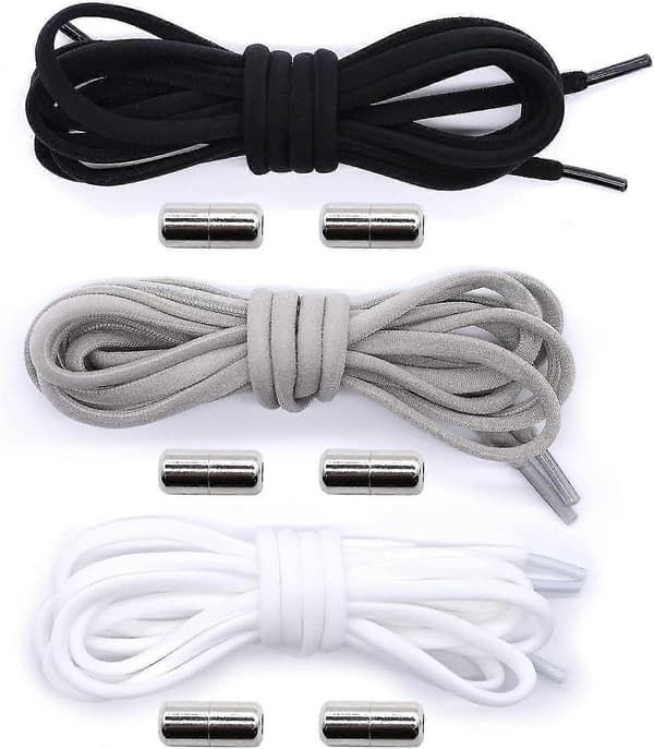 3-pack elastiska knutfria skosnören med metallspänne, oknutna skosnören - Bra kvalitet