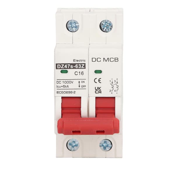 2P Mini Strømbryter med DIN-skinne Overbelastningsvern for Solcelleanlegg DC 1000V 16A