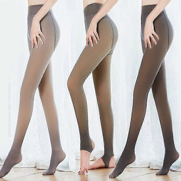 Ben Fejk Genomskinlig Varm Fleece Tights Slim Stretchiga För Vinter Utomhus Gray Step Foot