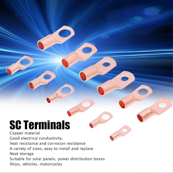 170 stk. Kobber Batterikabelender 12 Størrelser Rørformede Ring SC Terminaler AWG4 AWG6 AWG8 AWG10 AWG12