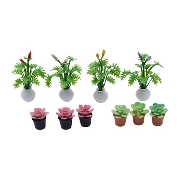 10 st Mini Konstgjord Växt Miniatyrdekorationer Blomdekor Mini Tillbehör Mini Krukor Mini Växter Fuskväxt