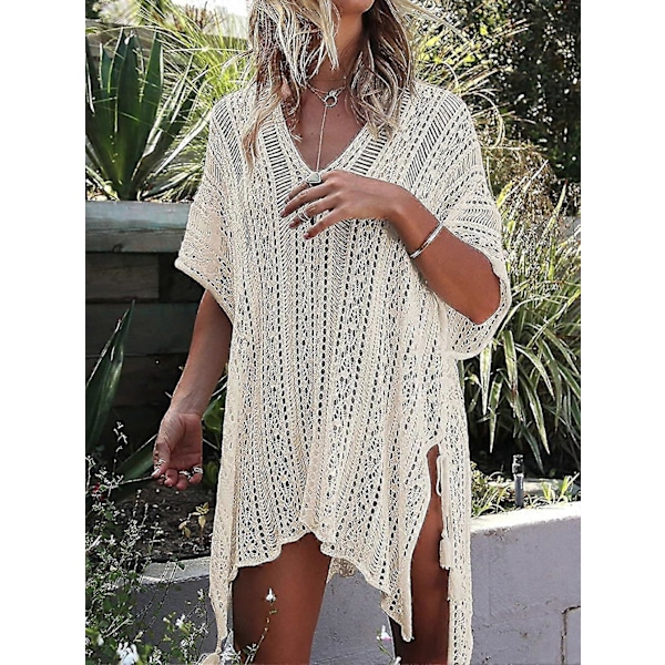 Sommerbadedrakt Bikini Strand Badetøy Heklet Cover Up for Kvinner Apricot