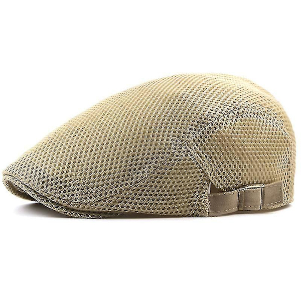 Herr Mesh Flat Cap Andningsbar Newsboy Gatsby Ivy Hatt Golf Körning Baker Taxi Chaufför Hatt Beige
