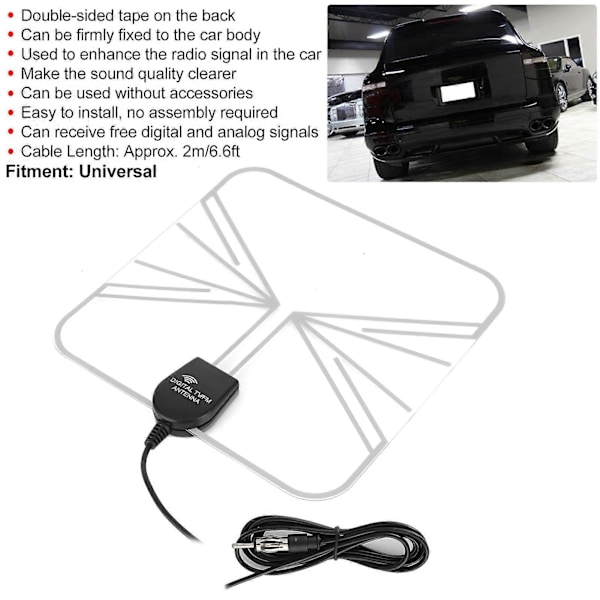 Auto HD Digital Antenne Analog Signal Modtager Mobil Antenne Klar Lydkvalitet UniversalFM