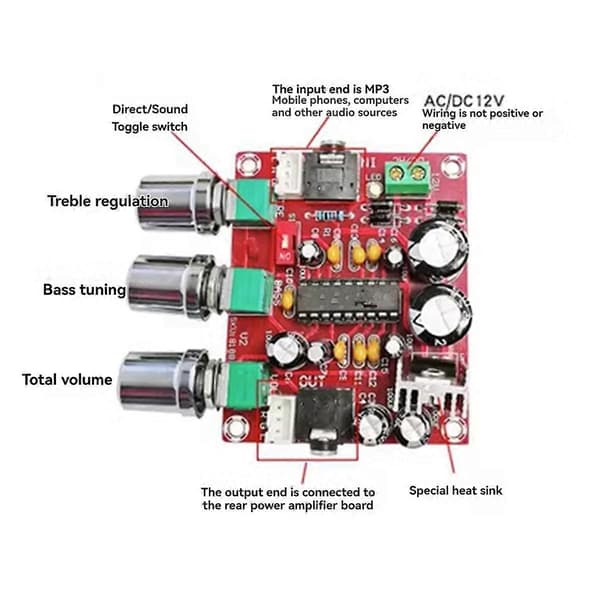 XR1075 Preamp Tone Board med Diskant- og Bassjustering Lyd Equalizer Forforsterker for Forbedret Lydkontroll