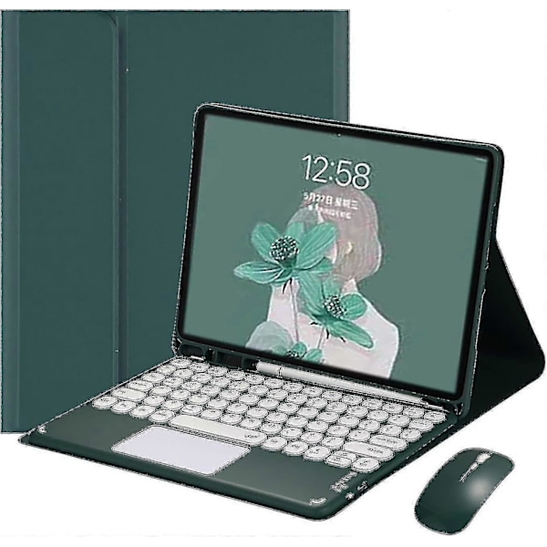 Galaxy Tab A7 10.4 Tommer 2020 (sm-t500 T505 T507) Tastaturdeksel med Mus Søtt Rundt Tastatur Fargetastatur Avtakbart Touchpad Tastaturdeksel DarkGreen