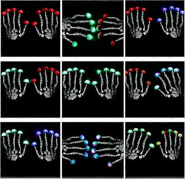 Skeletthandskar, LED-handskar, Lysande handskar, Fingerljus magisk leksak