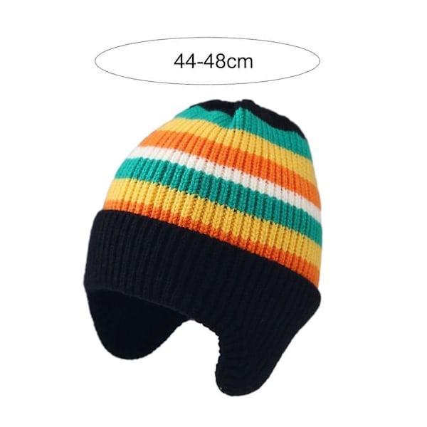 Barn Vintermössa Randig Regnbågsfärgad Stickad Tjock Varm Elastisk Öronskydd Unisex Mjuk Varm Vindtät Barnmössa
