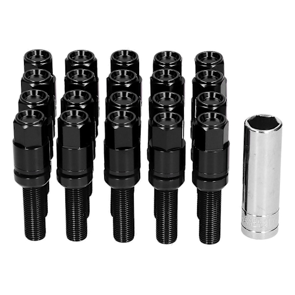 21 stk. 42 mm Forlænget Hjulbolt Sæt med Muffe M14x1.5 Kuglesæde Universal Auto Modifikation Sort