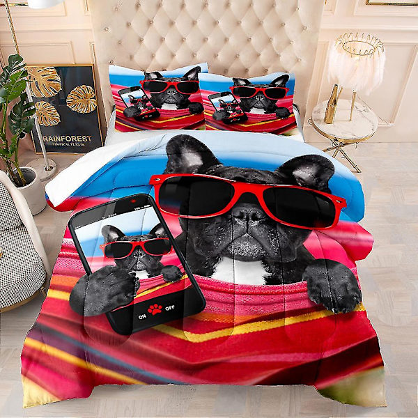 Hund 3D-tryckt Sängklädesset Påslakan Örngott Barn Present Färg 8 180x210cm