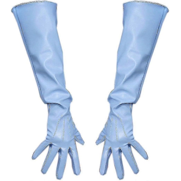 Dam Vinterhandskar Faux Läder Fårskinn Lång Ljusblå Stora Ärmar Aftonklänning Handskar 50cm Wide Sleeves