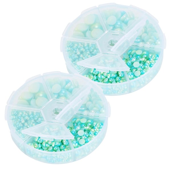 2 Æsker Gradient Imitation Perle Halvcirkelformede Ikke-porøse Flad Bagside Dekorative Tilbehør til Tøj DIY (GulGrøn)
