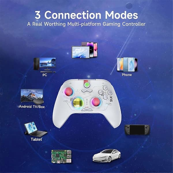 X15 Trådløs Bluetooth Controller med Hall Joysticks/Hall Triggers/RGB Lys til Steam og Switch