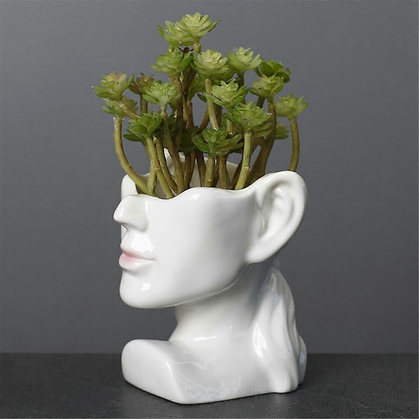 Portræt Statue Vase Plantekasse Nordisk Sukkulent Blomsterpotte Keramisk Indendørs Bordplade Plantedekoration med Drænhul, A