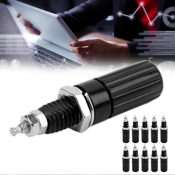 10 stk. M3 Terminal 4mm Bananstik Sokkel Skrue Panel Jack Terminal Stik til Elektronisk Udstyr Sort