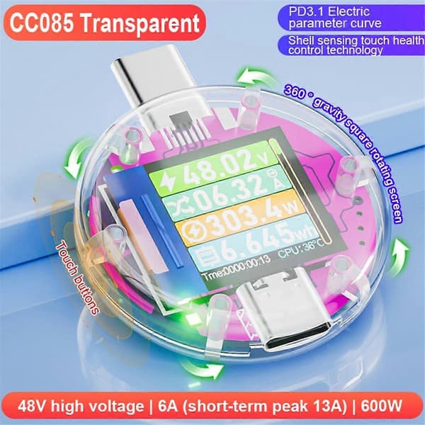 48V Typ-C Testare PD Digital Voltmeter Amperimetro Spännings- och Strömmätare Volt Amp Amperemeter Detektor