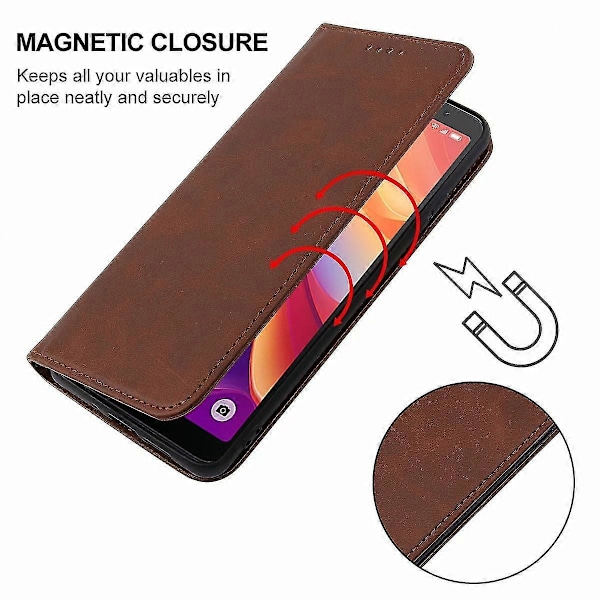 Magneettinen nahkakotelo TCL 501 -puhelimelle Brown