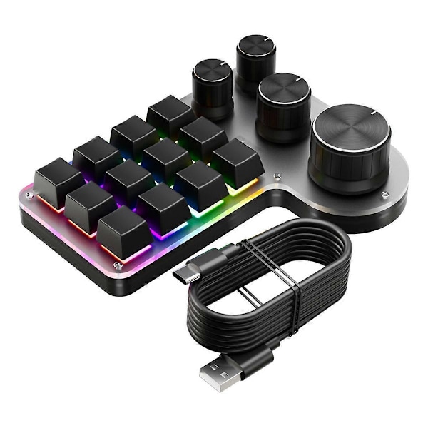 Mini Tilpasset Tastatur 12 Taster 4 Knotter RGB BT Mekanisk Tastatur Hotswap Programmering Makro Gaming Tastatur Svart