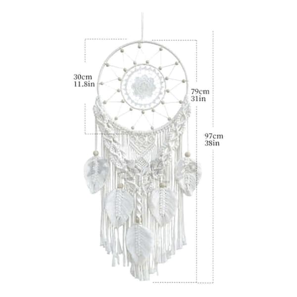 Makramé Drömfångare för Sovrum Vuxen Drömfångare Väggdekor Boho Väggbonad med Vävt Löv Heminredning