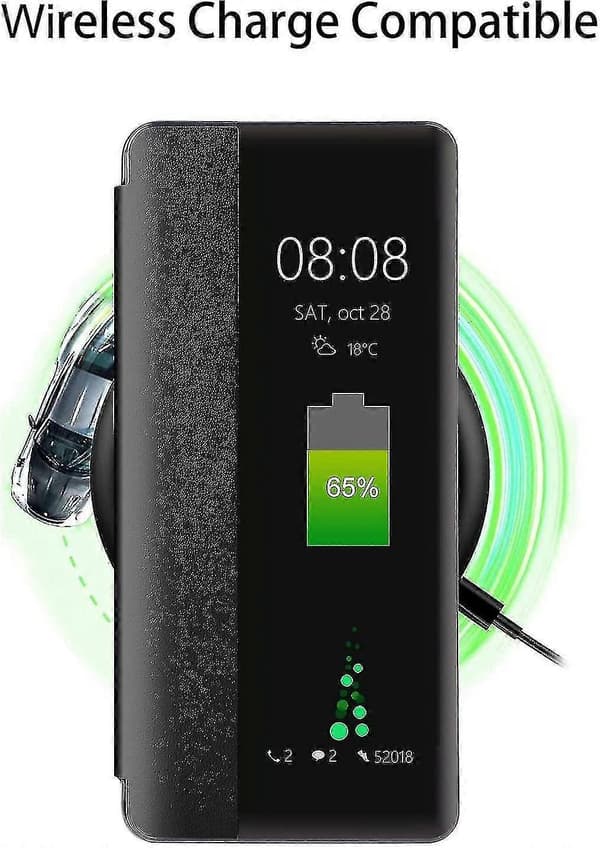 Huawei P30 Etui, Smart View Læder Flip Etui, [Strømbesparende Tilstand][Integreret Beskyttelse](p30,sort)