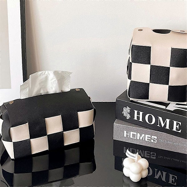 Rutigt Vävd Bil Tissue Box Högvärdig Lätt Lyx Vardagsrum Tissue Box Matbord Sovrum Förvaring