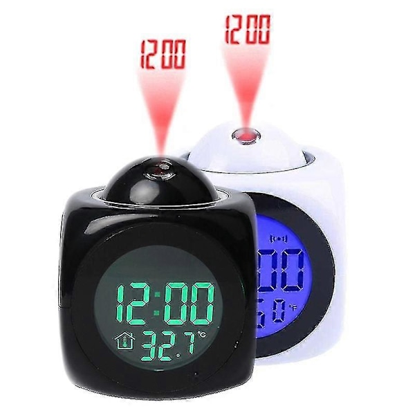 Projektionsväckarklocka Digital Röst Tid Temperatur LCD Digital Väckarklocka Black