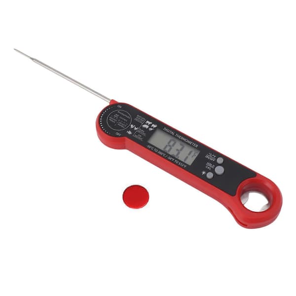 Digital Kötttermometer med Gravitationsinduktionsbakgrundsbelysning Vikbar Mattermometer för Kök Utomhusgrillning Röd