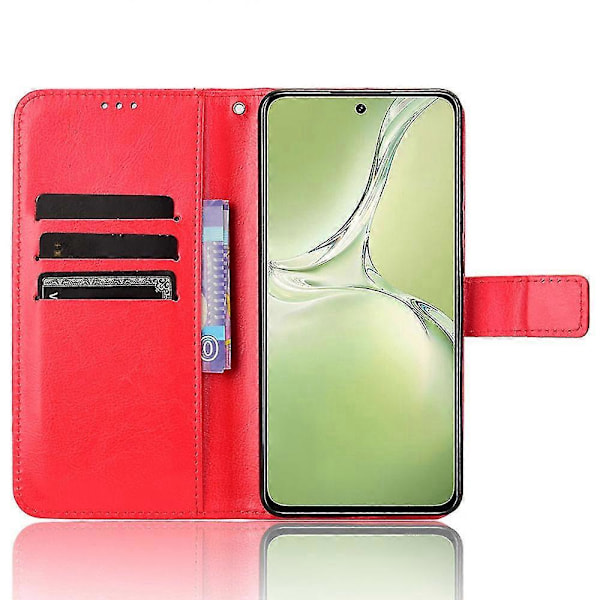 För Oppo K12x 5G/ OnePlus Nord CE 4 Lite 5G Mobilskal Stötsäkert Läder Flipfodral Red