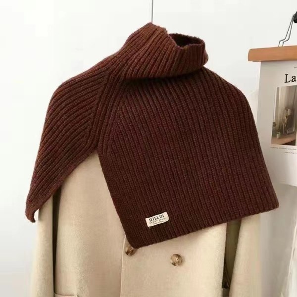 Höst och vinter enfärgad hög krage slits cape dam pullover sjal med dekorativ pullover halsskydd varm halsduk caramel