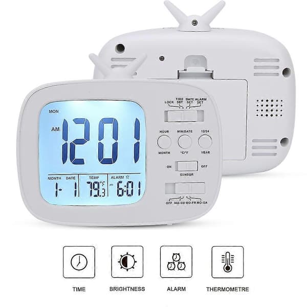 Smart Väckarklocka Multifunktionell LED Digital Display 12/24 Timmar Omkopplare Hushåll Sovrum Tillbehör Vit