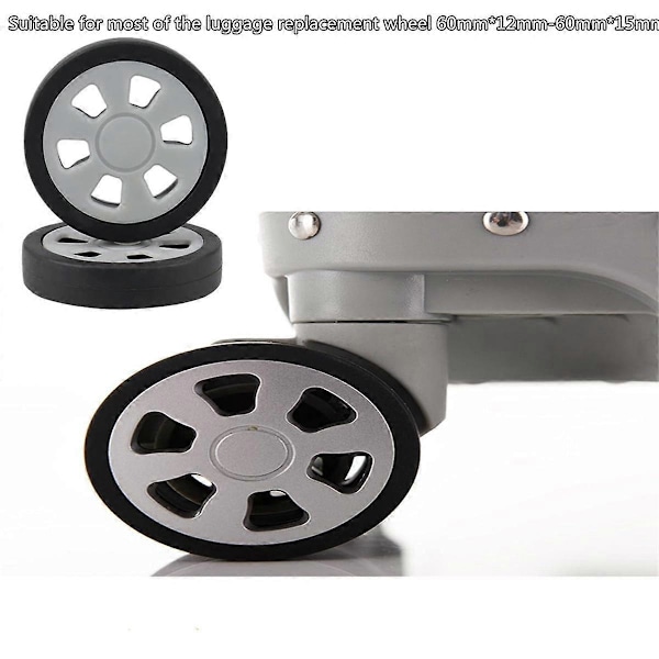 8 stk Koffert Hjul Erstatning, 2.36in/60mm Tykk 0.47in/12mm Resistent Gummi Stille Hjul Erstatning Bagasjehjul B