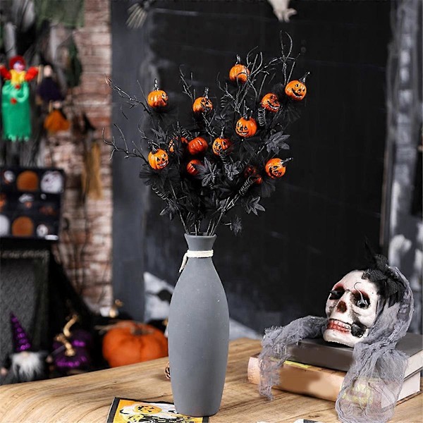 Kunstige Græskargrene Halloween Sort Ahornblad Græskar Banket Halloween Blomsterdekoration Spøgelsesdekoration 3 STK