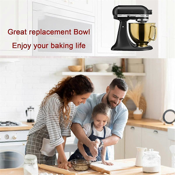 5 QT Røreskål i rustfrit stål til Artisan&Classic Series 4.5-5QT Tilt-Mixere K45 KSM70 KSM150 Guld
