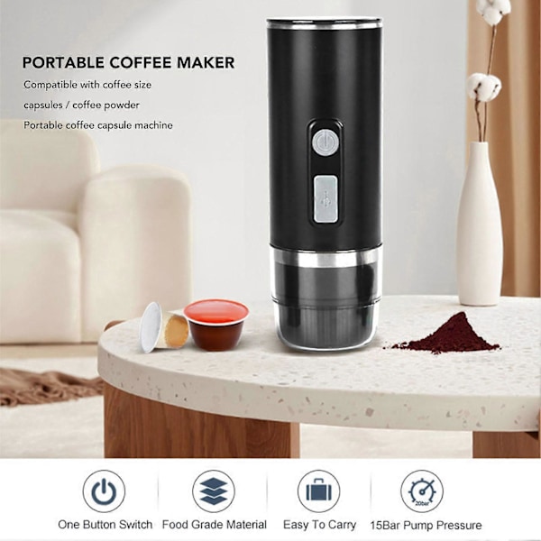 Bærbar kaffemaskine 15 bar ABS-kapsler Formalet kaffeekstraktion Elektrisk kaffemaskine med USB-kabel til hjemmerejser RV-camping