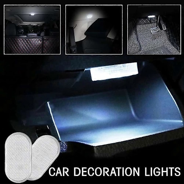 2 stk. LED-sensorlys for bilinteriør, USB-oppladbart berøringslys, trådløs ambient lampe, nattleselys, bilinteriørlys