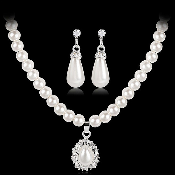Royal Style Prinsesse Imitation Perle Dråbevedhæng Elegant Halskæde Øreringe