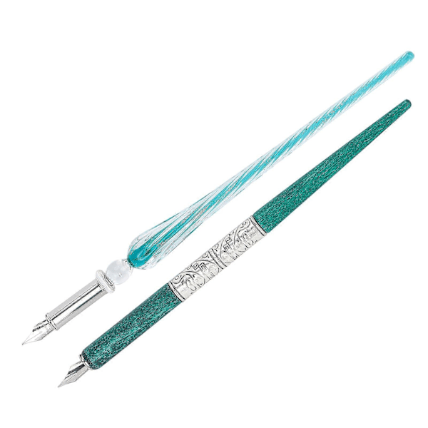 Dip Pen -setti 24x13,5x4,3cm litteät pyöreät terät mustetelineellä kirjoittamiseen piirtämiseen kalligrafiaan (SP249035 mustanvihreä (varsi lasikynä))