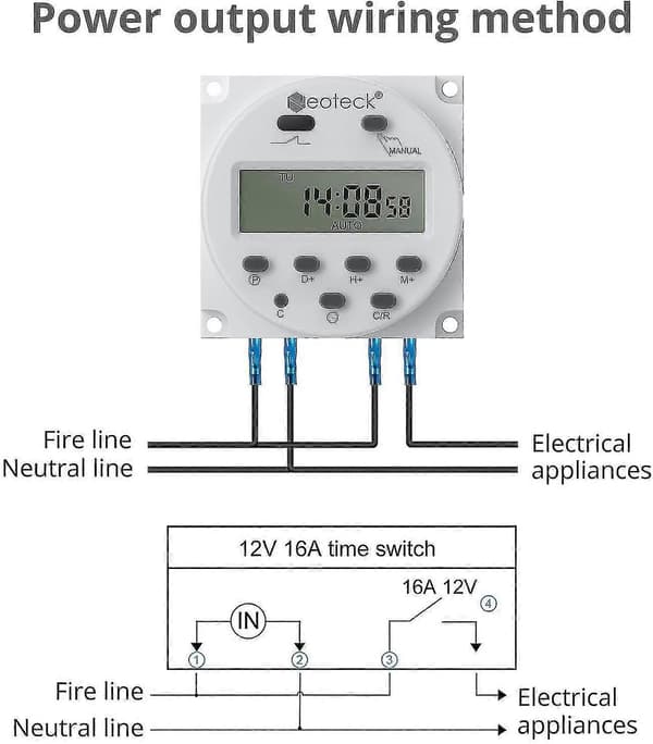 12V 16A Digital Programmerbar Klokketimer Strømuttak med 16 Programmer