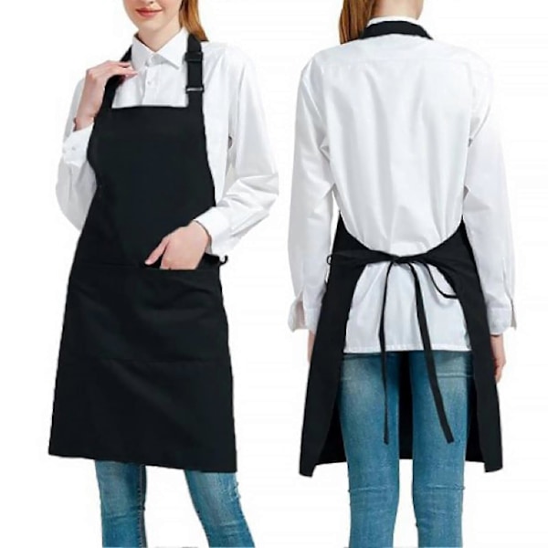 Kockförkläde Enfärgat Vattentätt Polyester Bomull Hängande Halsförkläde för Restaurang Coffee