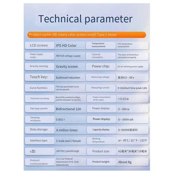 48V Typ-C Testare PD Digital Voltmeter Amperimetro Spännings- och Strömmätare Volt Amp Amperemeter Detektor