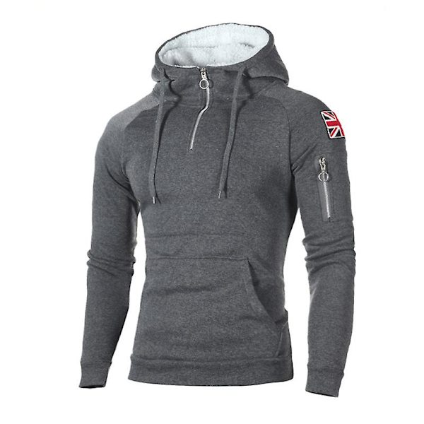 Herr Zip Neck Fleecefodrad Hoodie Tröjor Pullover Vinter Varm Långärmad Hooded Activewear Toppar Dark Grey 3XL
