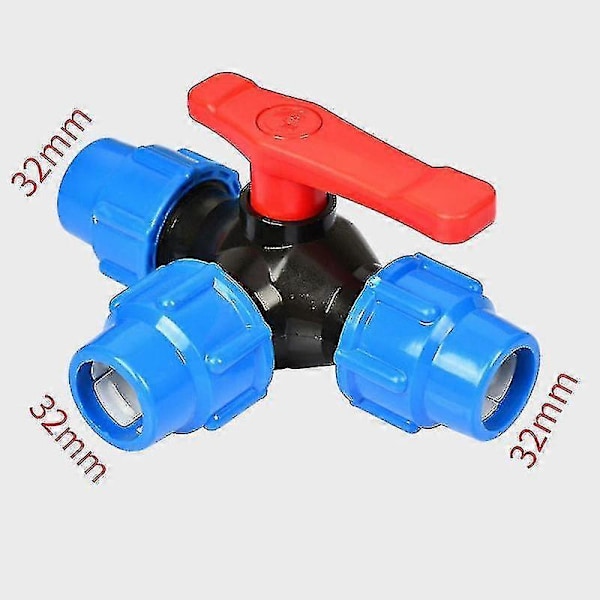 Plast Trevägs Kulventil, T-typ Pe Vattenrör Ferrule Anslutningsventil, Vattenrör Snabbkoppling, Diameter 32 mm