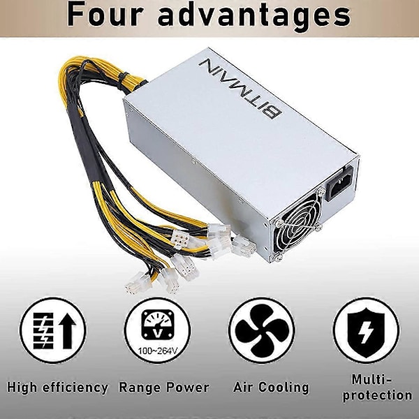 APW7 1800W Virtalähde Louhintaan PSU Bitmain Antminer S9/L3+/A6/A7/R4/S7/E9 -laitteille 10X PCI-E 6Pin C -liittimellä