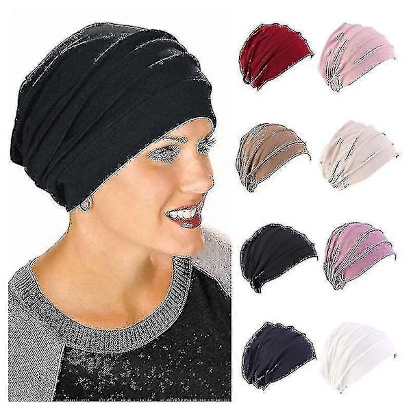 Dame Bomull Elastisk Beanie Myk Turban Bonnet Hode Wrap Hedging Louver Kemo Hatt Pink