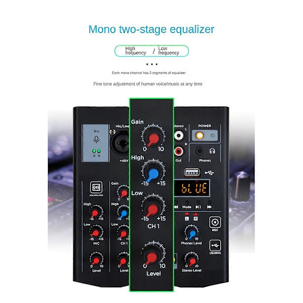5-kanals lydmixer med UHF trådløs mikrofon Studio lydmixer Bluetooth REC DJ-konsol Mixing til Karaoke