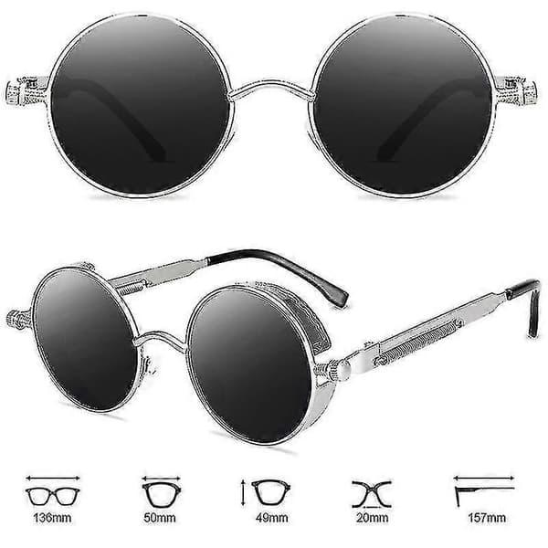 Vintage Polarisoidut Steampunk Aurinkolasit Miehille Pyöreät Silver Frame Grey Lenses