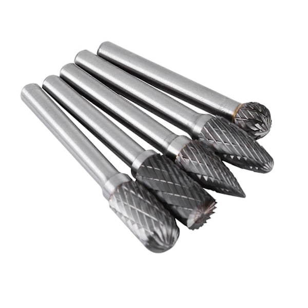 5 stk. Tungsten Stål Slipefreser 6mm Skaft 10mm Hode Roterende Kutterbits Sett